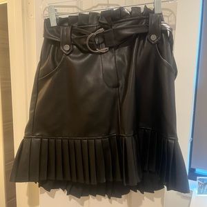Zara Black Ruffle Leather Skirt